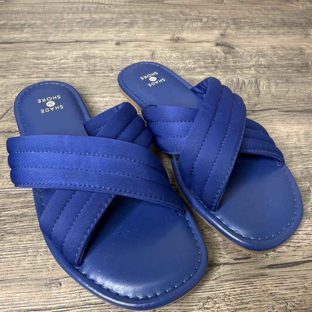 Shade & Shore Royal Blue Crisscross Slides Sandals Women’s Size 6